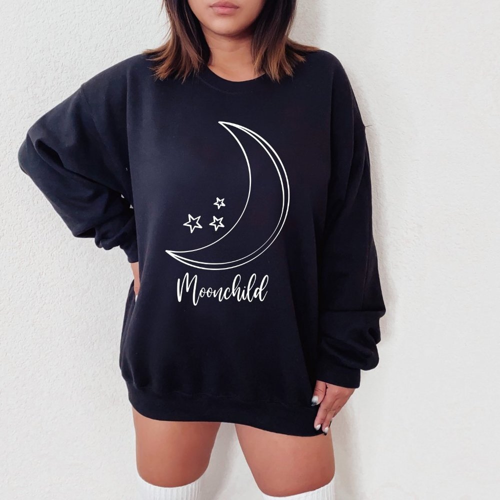 Moonchild Sweatshirt, Galaxy Sweatshirt, Moon Pullover, Oversized Sweatshirt, Pl
